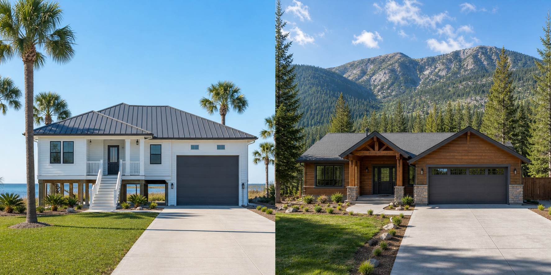 Coastal and mountain homes compared when researching communities and places to live.