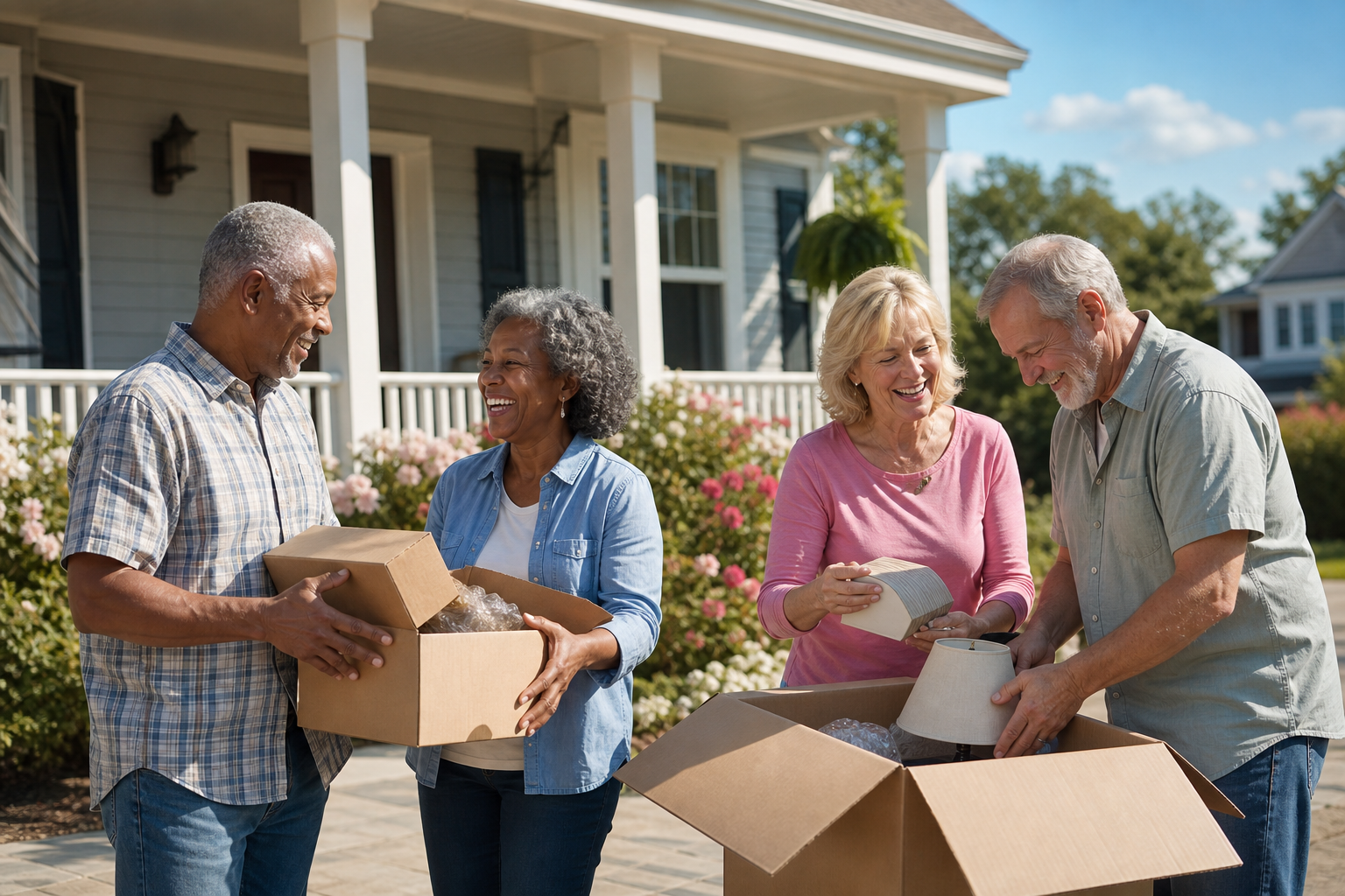 Friends age 55 and older moving into the same neighborhood to live near each other in retirement.