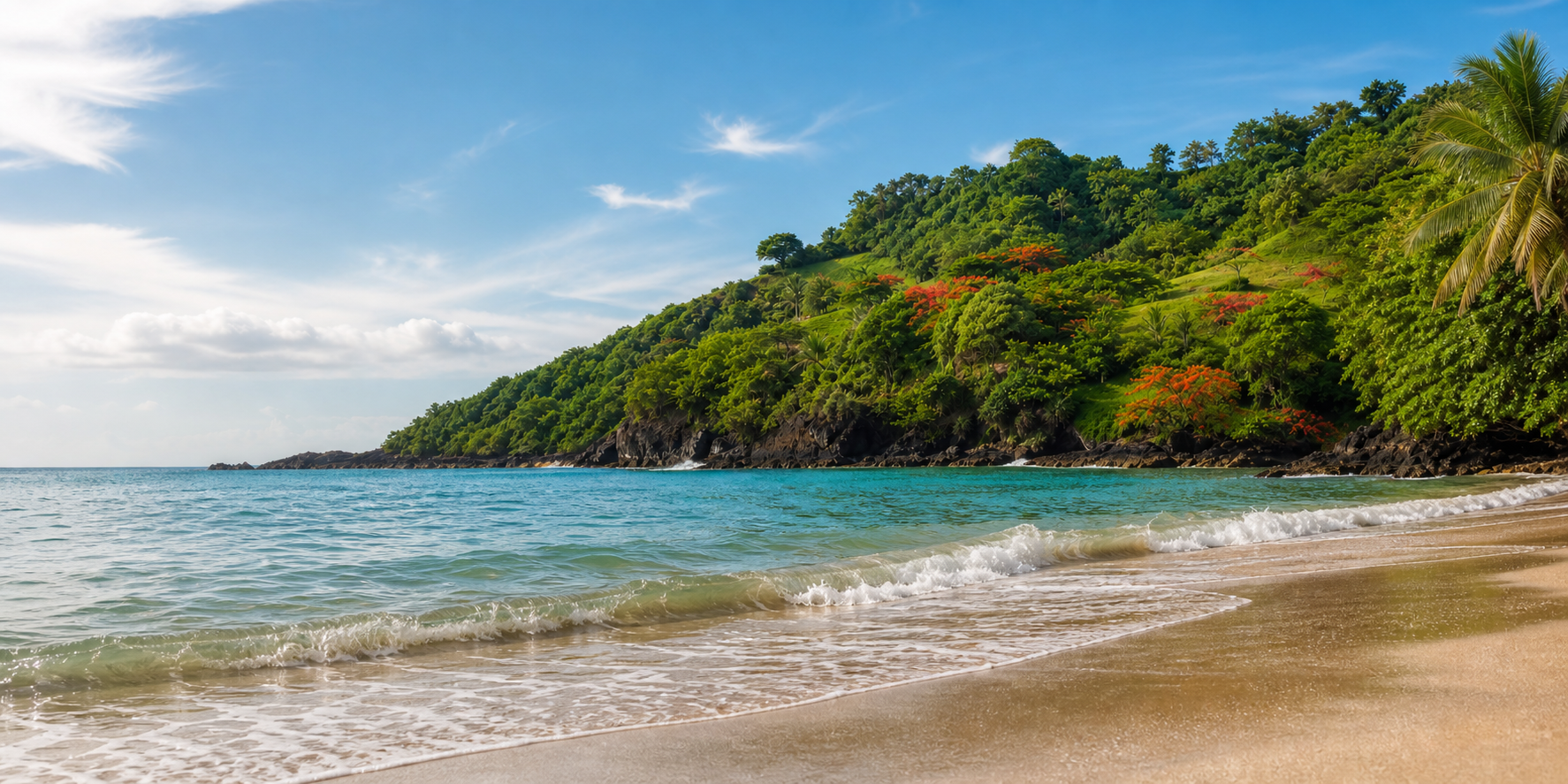Tropical beach and lush green coastline in Costa Rica, representing coastal living for Americans considering relocation or retirement.