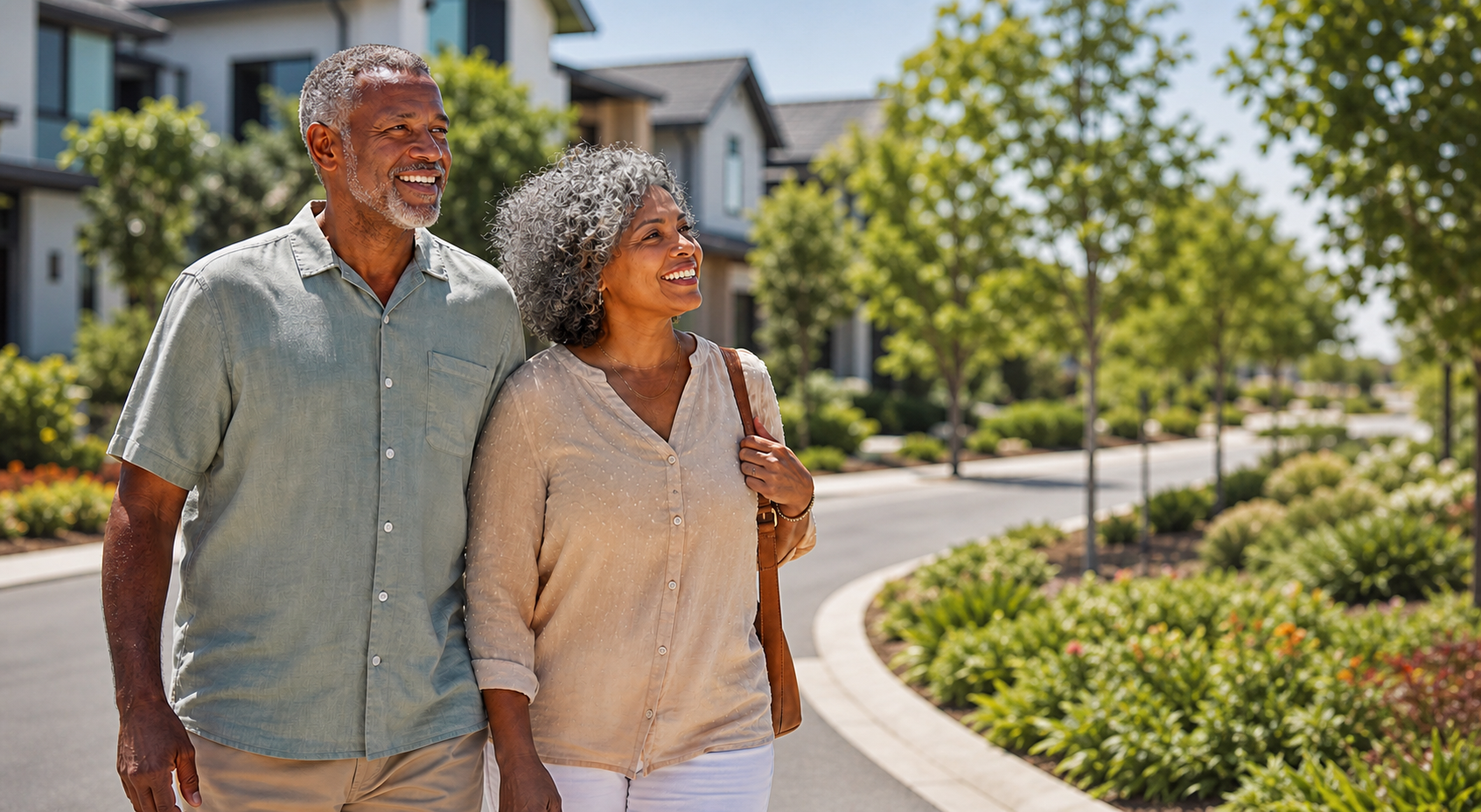 Couple exploring a community during a retirement discovery trip