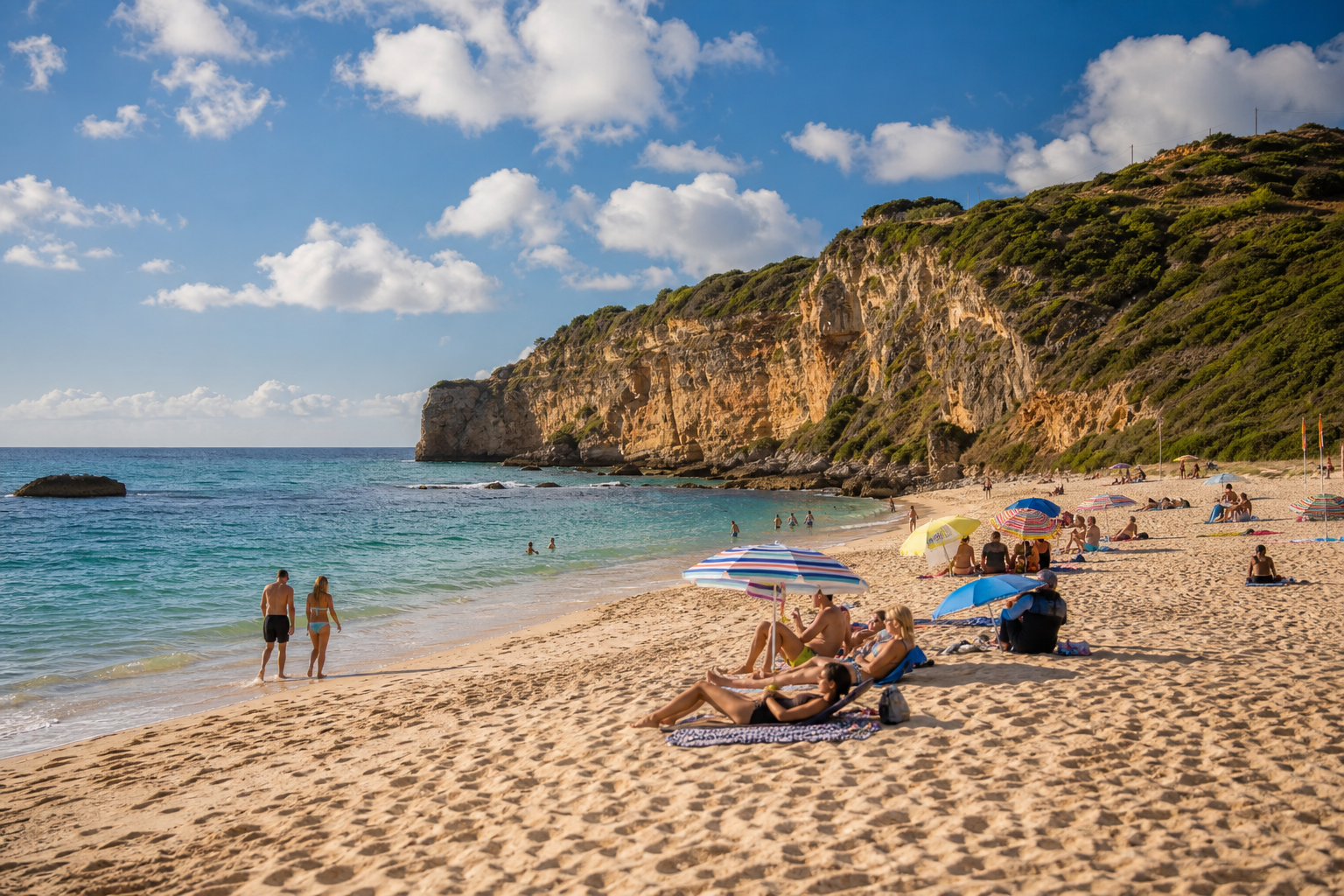 Scenic beach and rocky coastline in Portugal, representing coastal living for Americans considering relocation, retirement, or a second home.