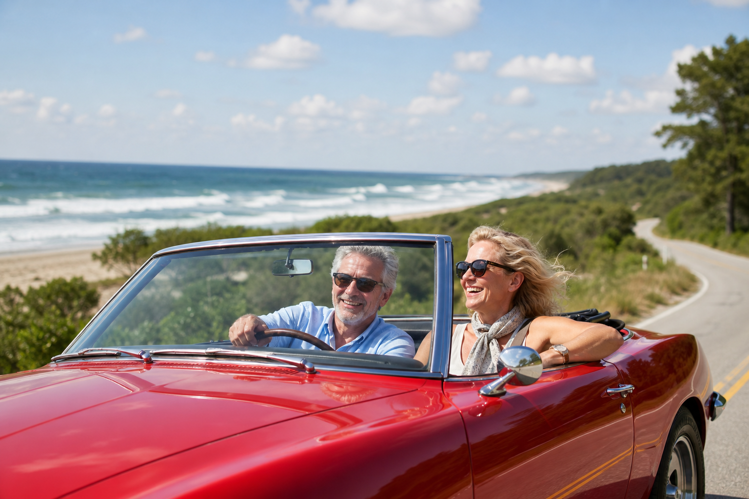 Couple driving to their second home along the southern coast