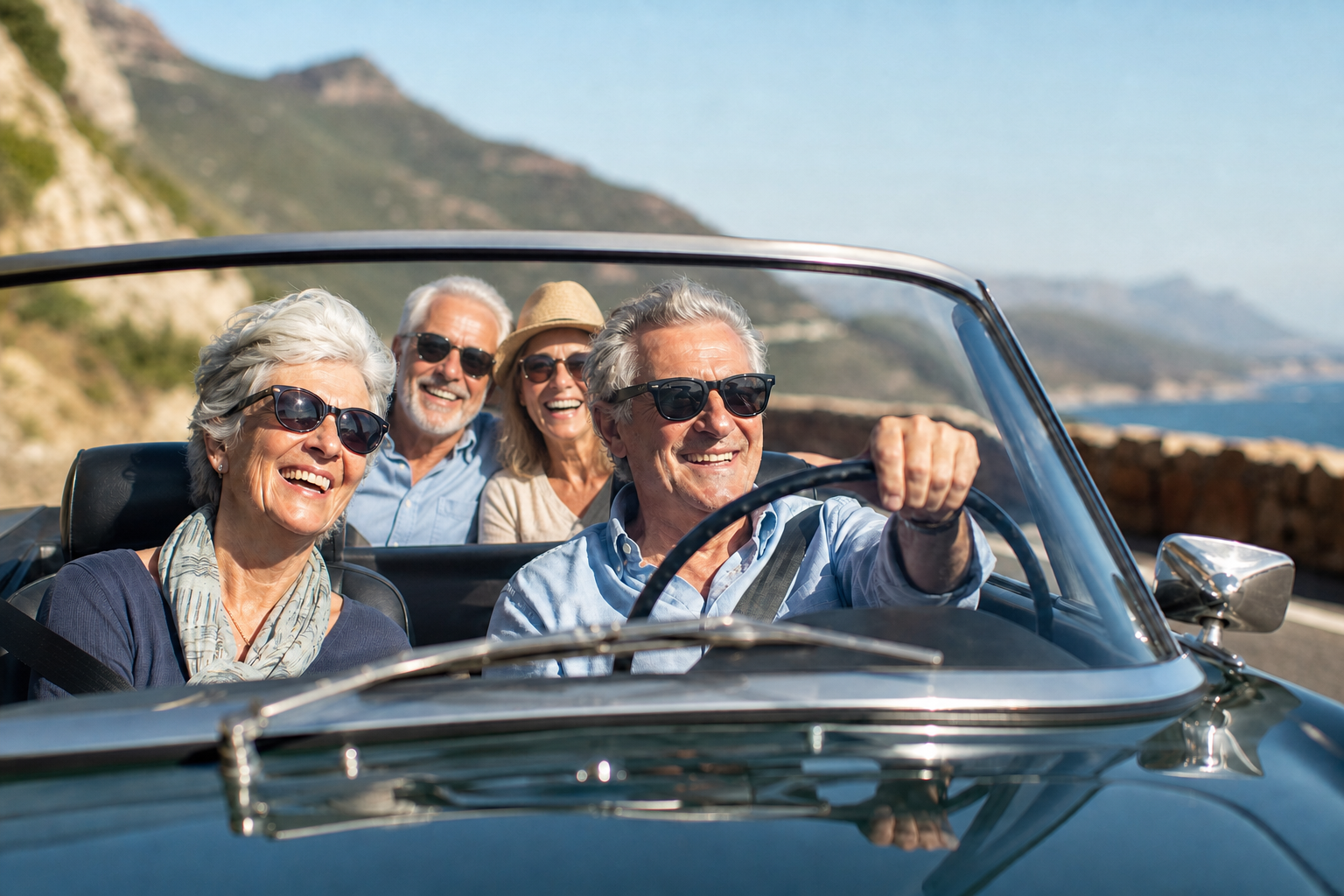 Friends age 55 and older traveling together while exploring potential retirement destinations and communities.