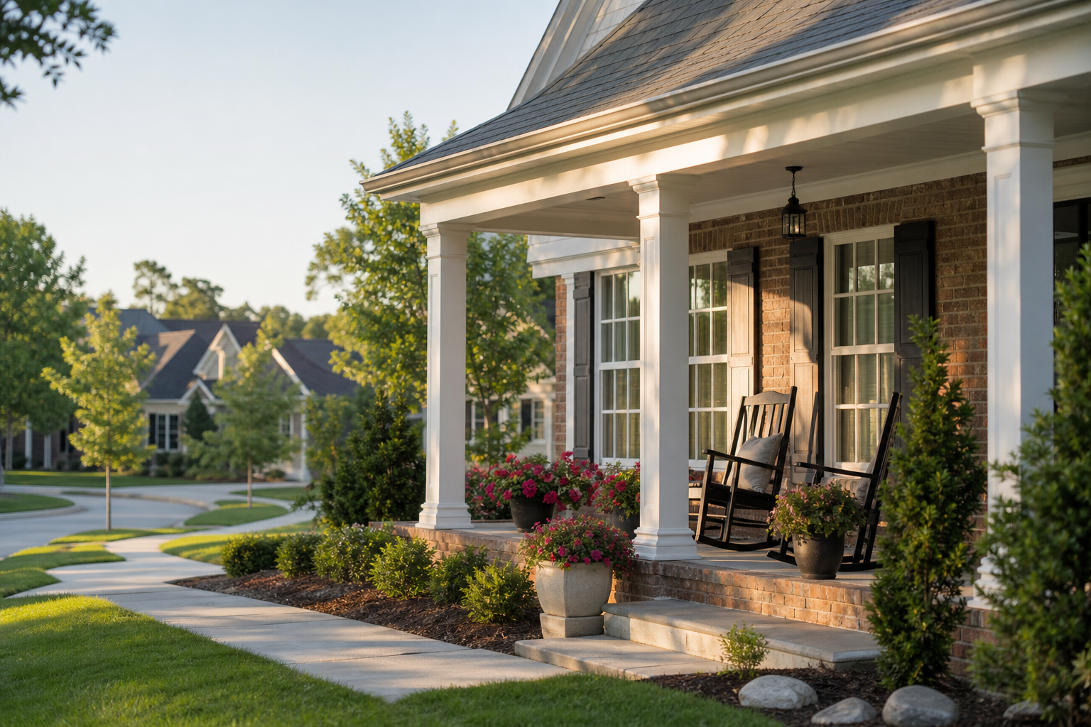 Affluent Cottage Porch in Master Planned Community